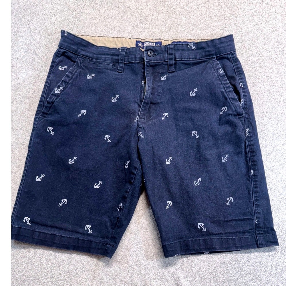 Rugby University Stretch Shorts Mens 30 Navy Blue Anchor Print Chino Casual